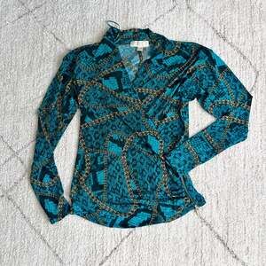 MICHAEL Michael Kors Teal Snake Chain Print Faux-Wrap Top D66